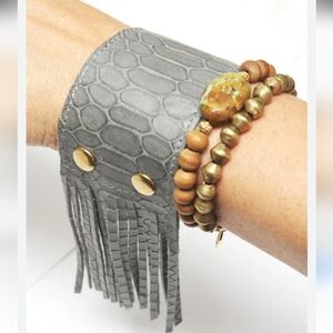 Heather Gardner 2in Cali Fringe Cuff-Chocolate